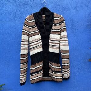 Balenciaga Paris Chunky Knit Lambswool Blend Striped Peplum Cardigan Sweater